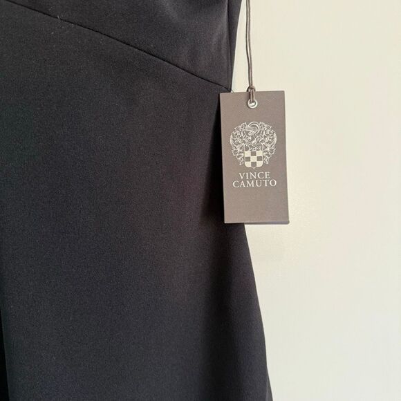 NWT Vince Camuto gold color chain halter neck mini cocktail dress in black Size - Picture 8 of 16